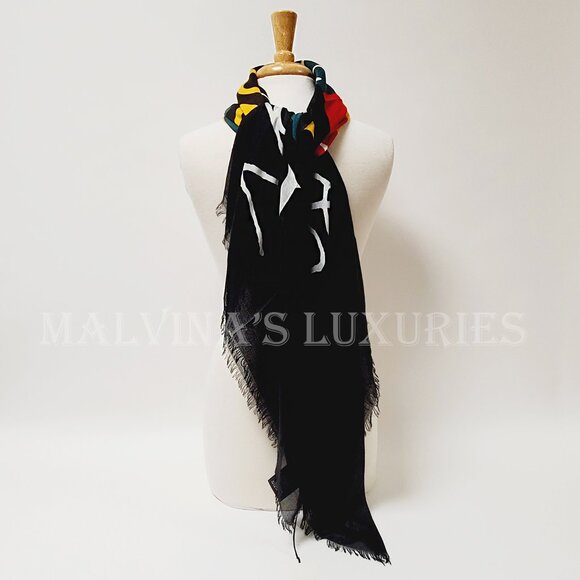 GUCCI SCARF COCO CAPITAN TOMORROW GG LOGO BLACK MODAL SILK SHAWL SQUARE 55" - Picture 8 of 15